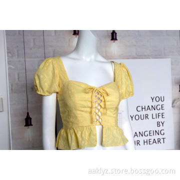 Solid Color Square Neck Short Sleeve Top